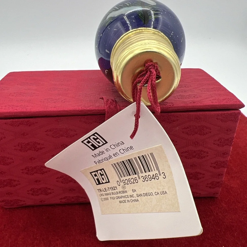Christmas‎ ornament  INSIDE ART BY FIGI ROBIN BIRD LIGHT BULB ORIGINAL BOX